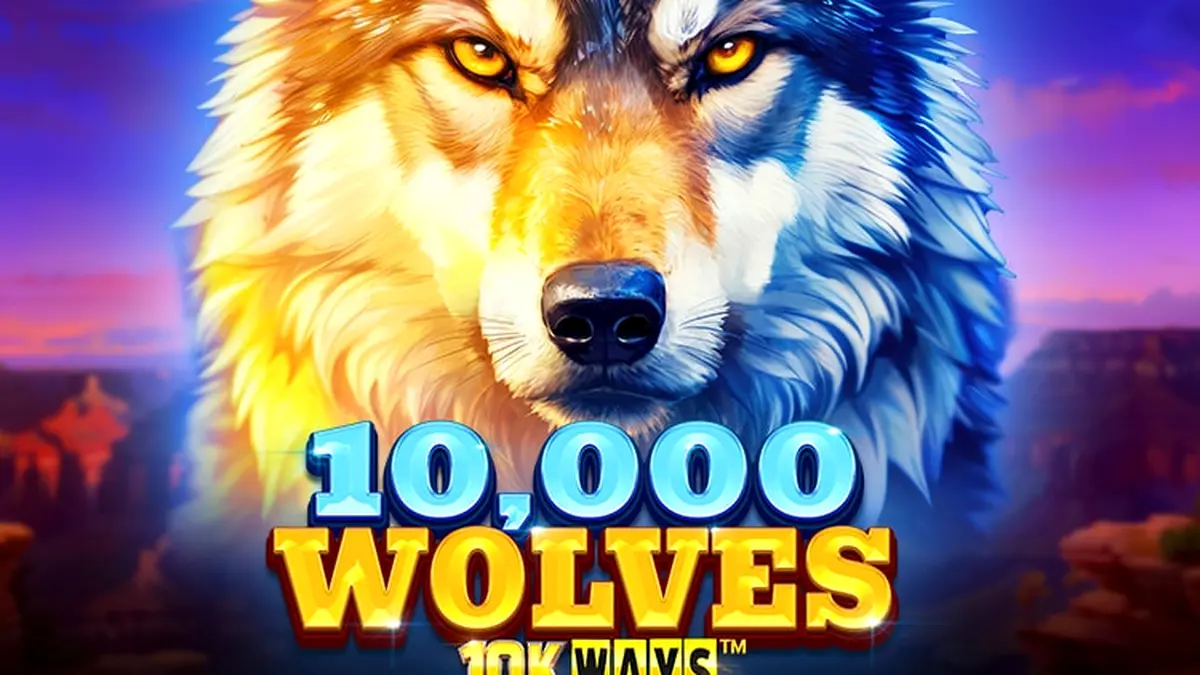 Tampilan visual slot 10,000 Wolves 10K Ways dengan tema hutan bersalju